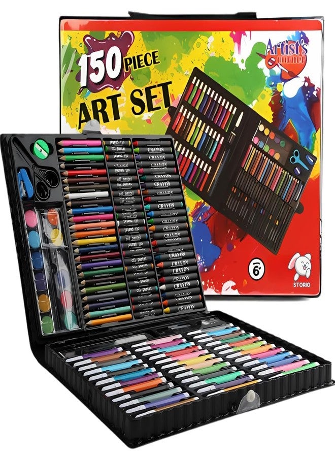 SEMNOX CREATION 150 Pieces Art Set Childrens/Kids Colouring Drawing Painting Arts & Crafts Case Water Color Pen Colored Pencils Crayon Oil Pastel Paint Brush Drawing Tool Art School Stationery Set - Image 2